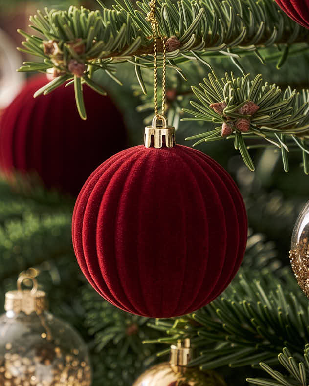 Scarlet Red Ribbed Christmas Bauble