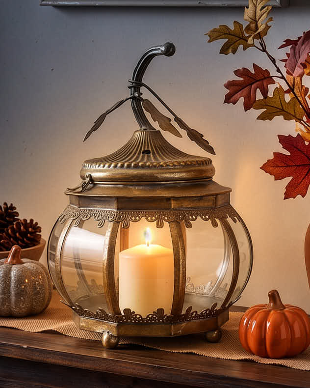 Large Glass Pumpkin Candle Lantern