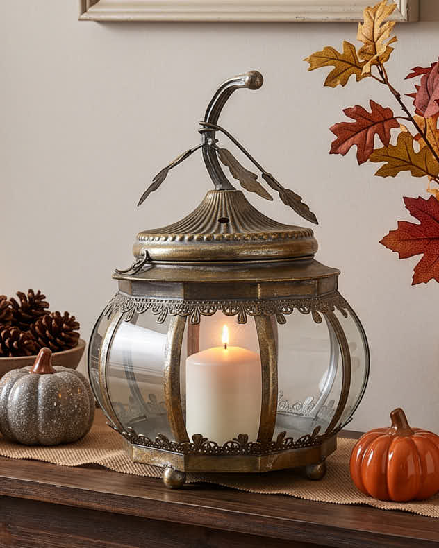 Large Glass Pumpkin Candle Lantern