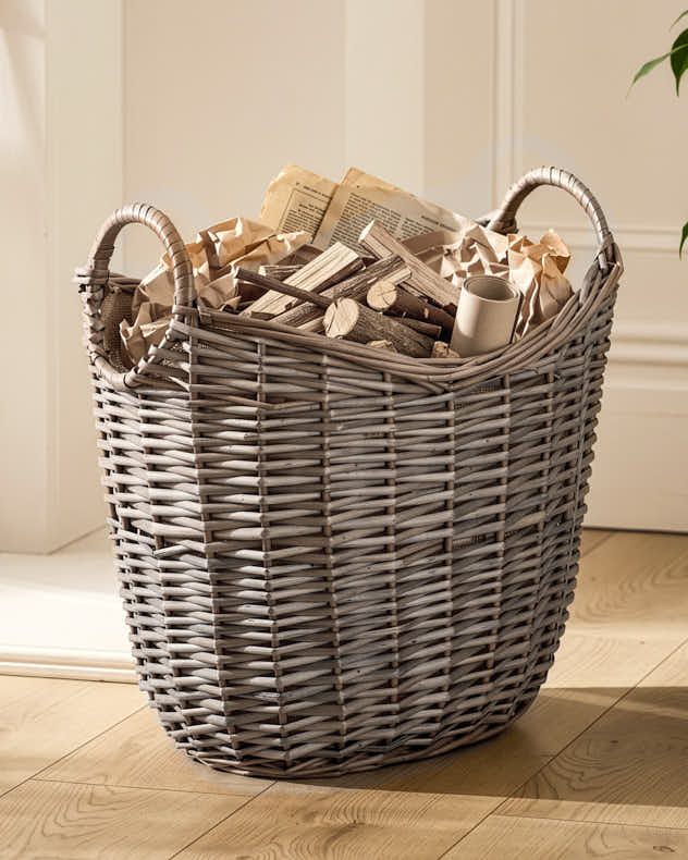 Curved Rattan Basket with Hessian Lining