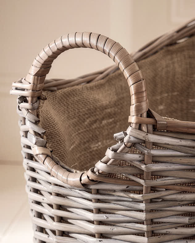 Curved Rattan Basket with Hessian Lining