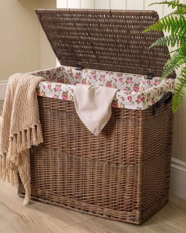 Floral Lined Wash Basket with Lid