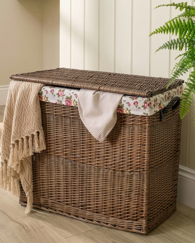 Floral Lined Wash Basket with Lid