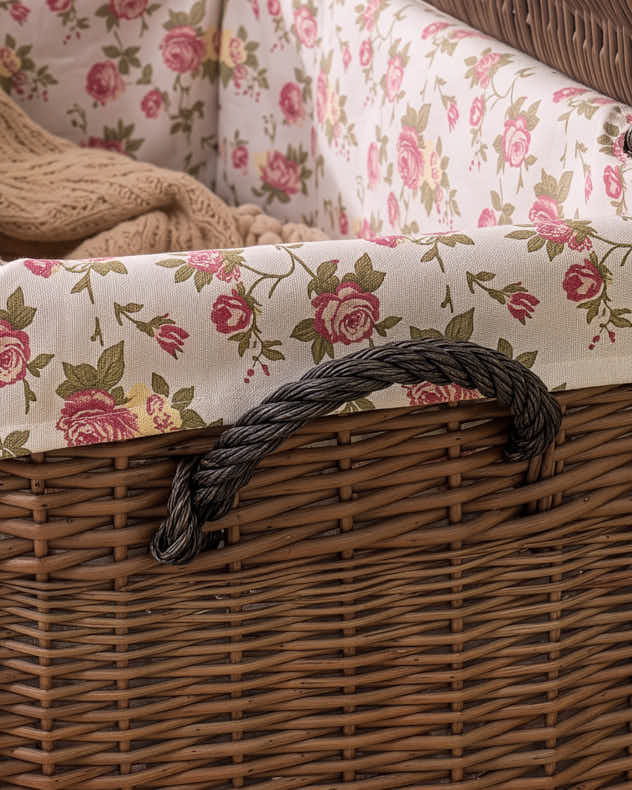 Floral Lined Wash Basket with Lid