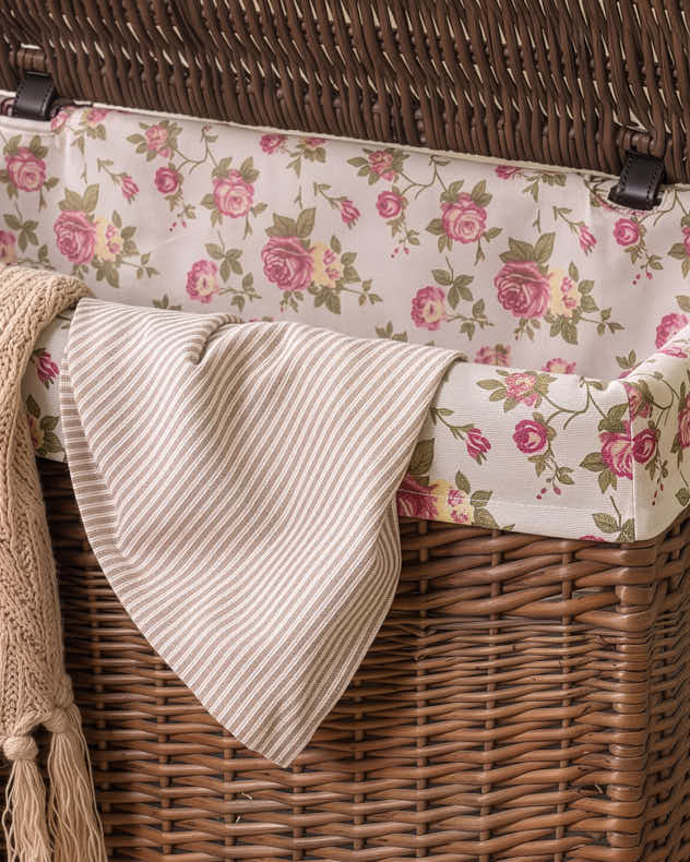 Floral Lined Wash Basket with Lid