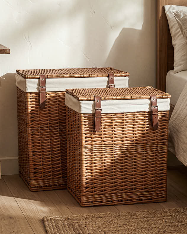 Set of 2 Leather Strap Laundry Baskets