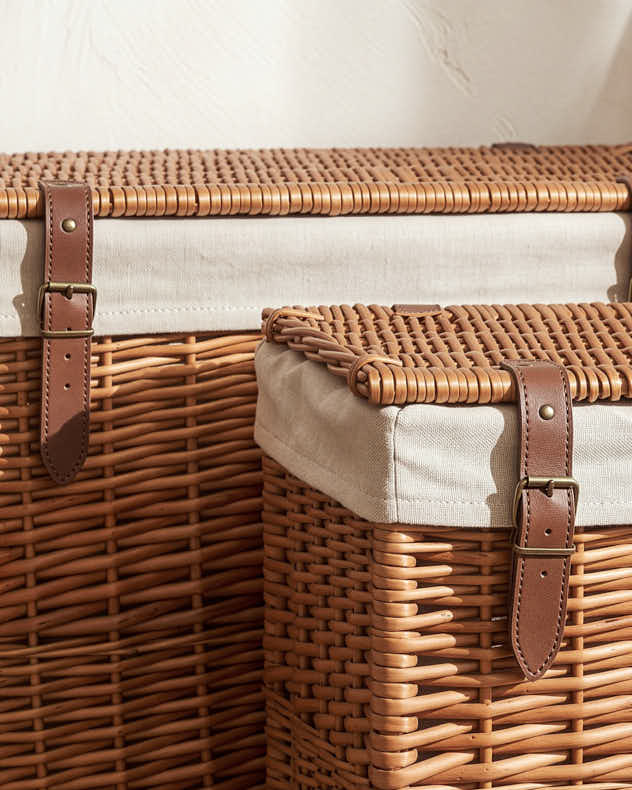 Set of 2 Leather Strap Laundry Baskets