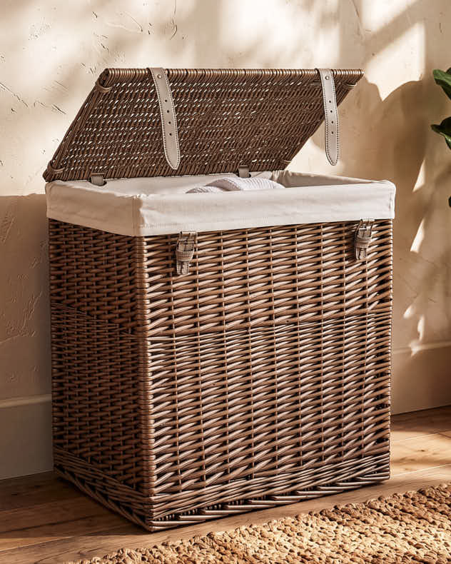 Antique Wash Lined Laundry Basket