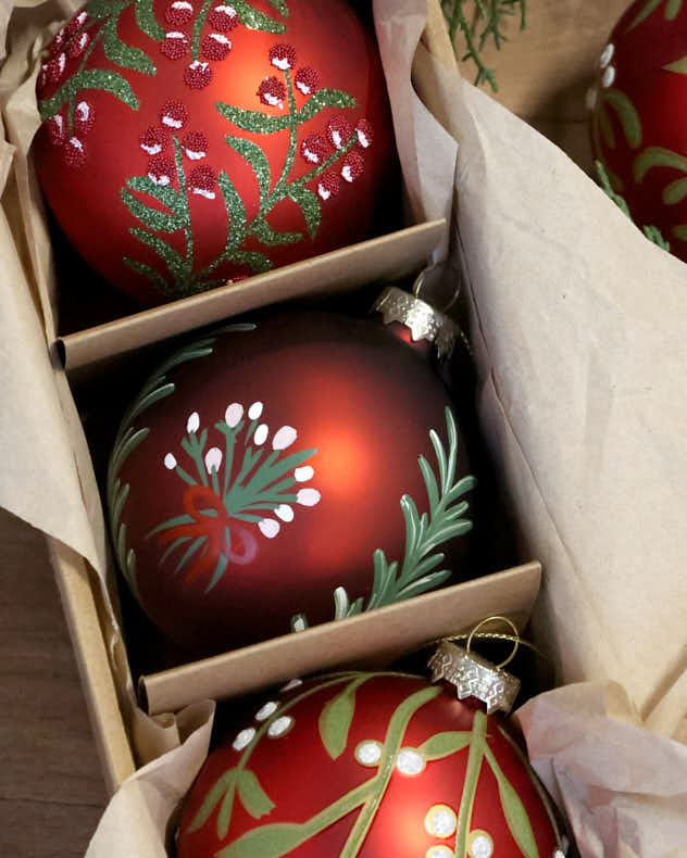 Set of 3 Winter Botanical Baubles
