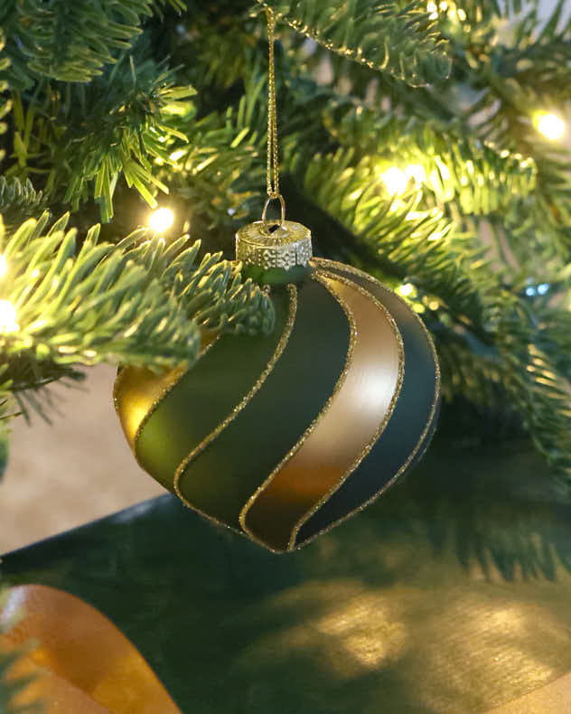 Set of 3 Green and Gold Stripe Baubles