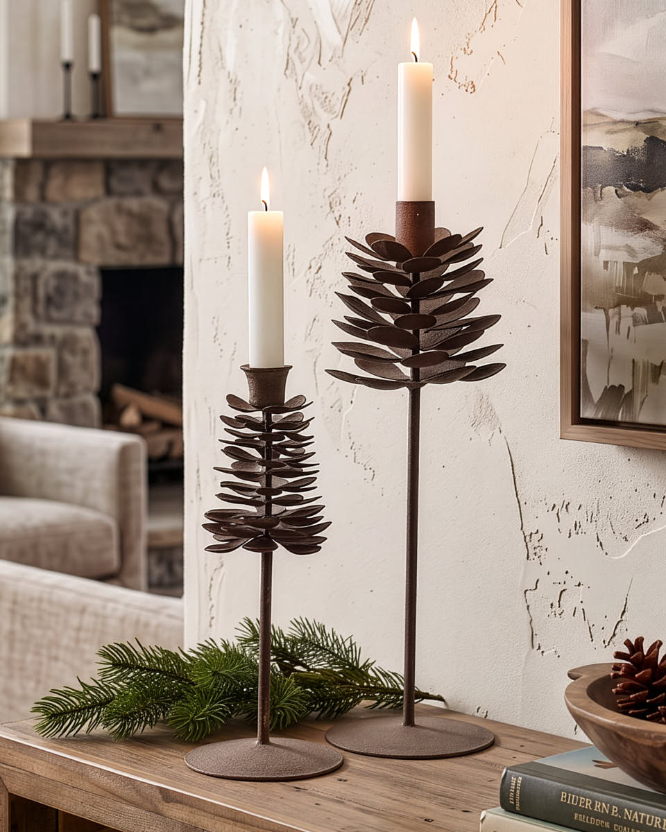 Metal Pine Cone Candle Holders