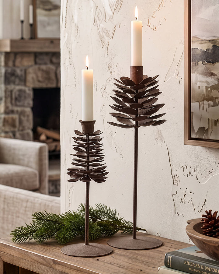 Metal Pine Cone Candle Holders