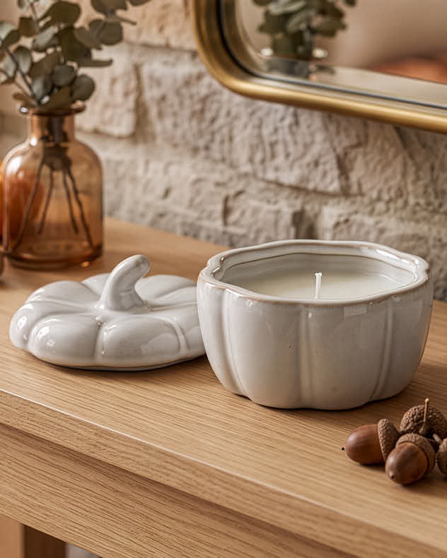 White Ceramic Pumpkin Candle