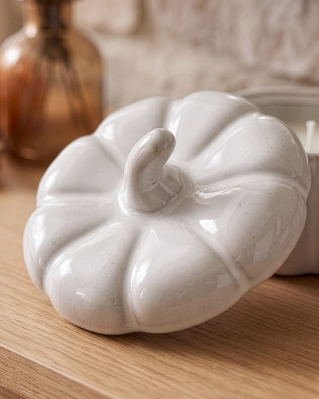 White Ceramic Pumpkin Candle