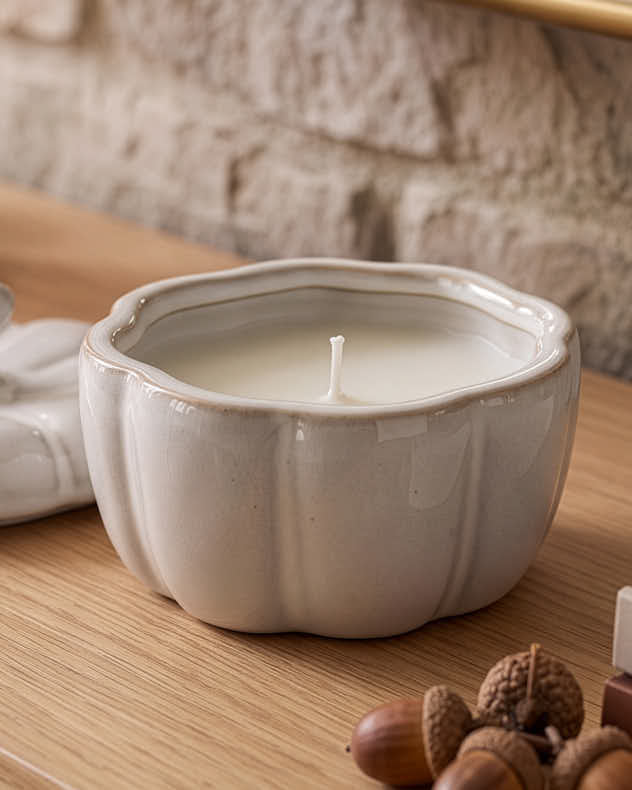 White Ceramic Pumpkin Candle