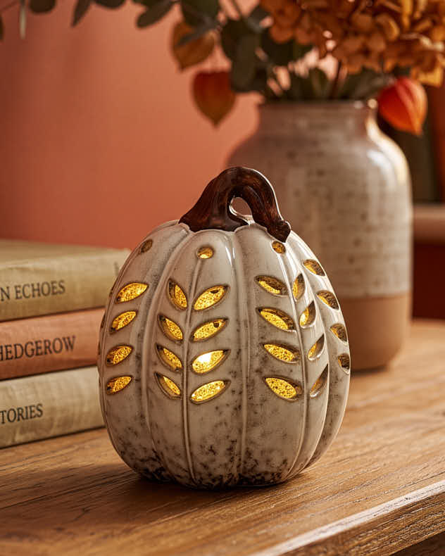 Cream Ceramic LED Pumpkin