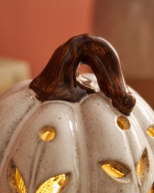 Cream Ceramic LED Pumpkin