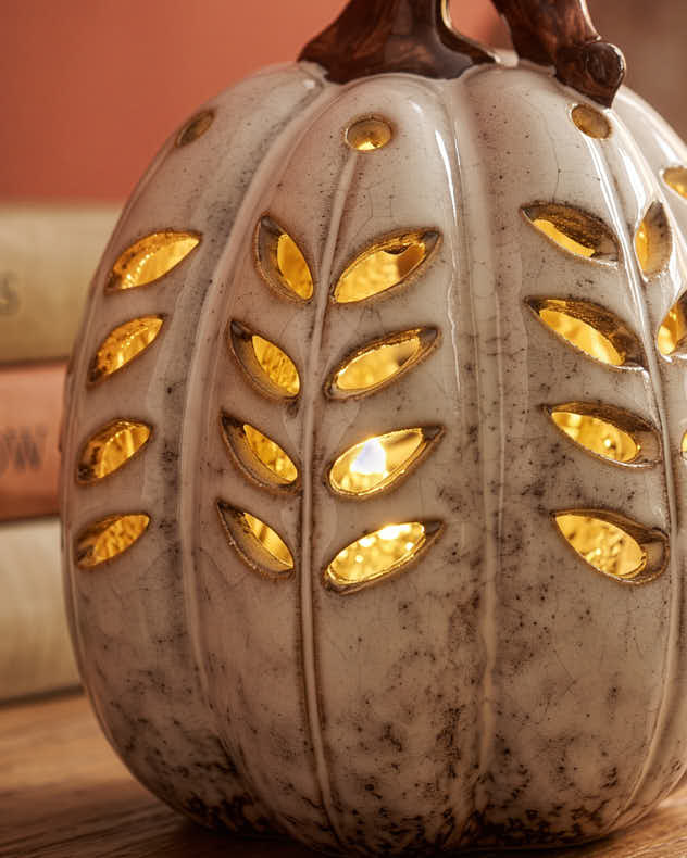 Cream Ceramic LED Pumpkin