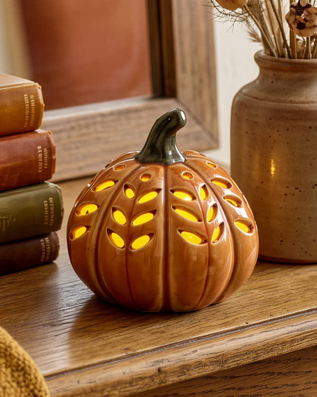 Orange Ceramic LED Pumpkin