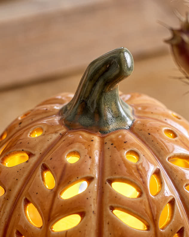 Orange Ceramic LED Pumpkin