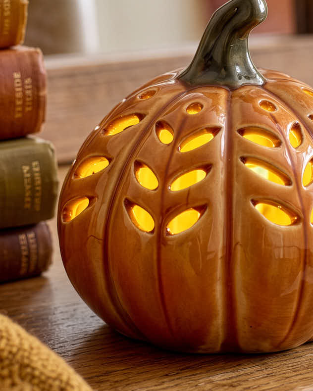 Orange Ceramic LED Pumpkin