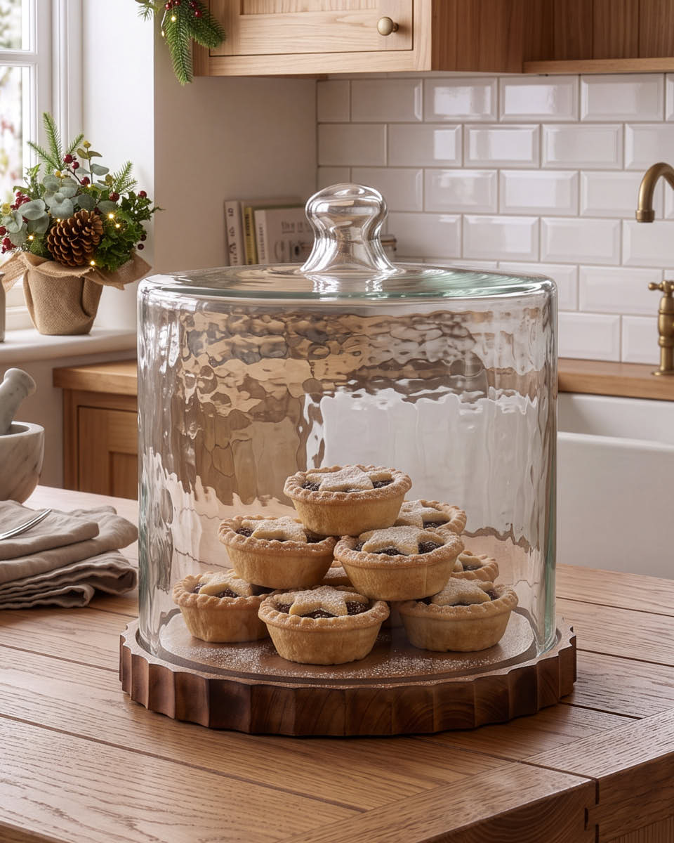 Mango Wood Cake Stand with Glass Dome