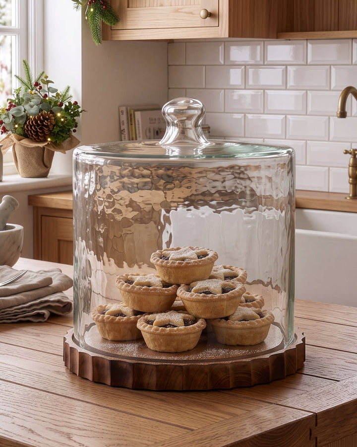 Mango Wood Cake Stand with Glass Dome