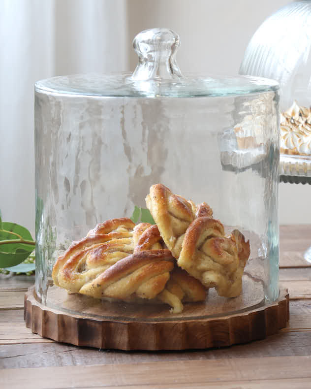 Mango Wood Cake Stand with Glass Dome