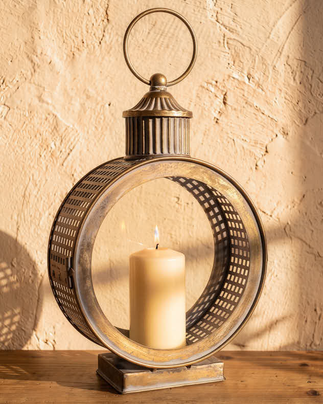 Round Metal Lantern with Candle Holder