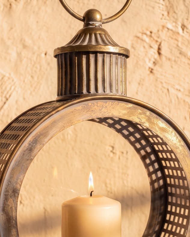 Round Metal Lantern with Candle Holder