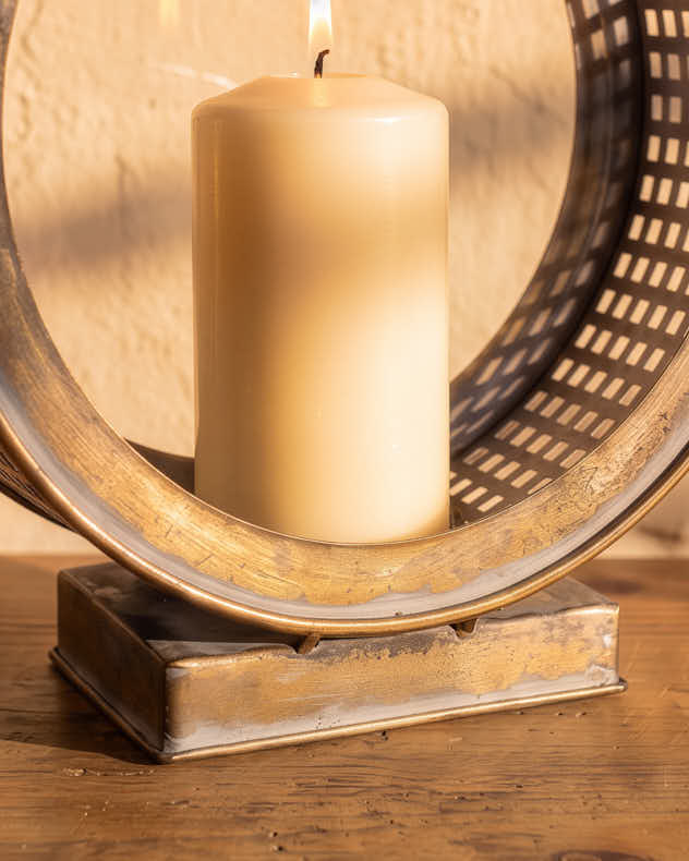 Round Metal Lantern with Candle Holder