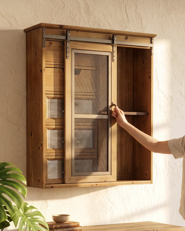 Wooden Wall Unit with Sliding Door