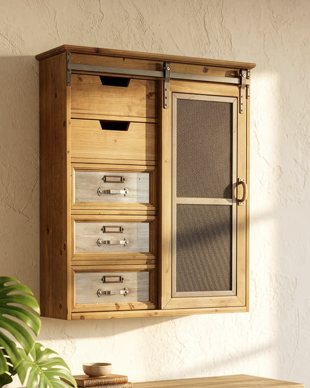Wooden Wall Unit with Sliding Door