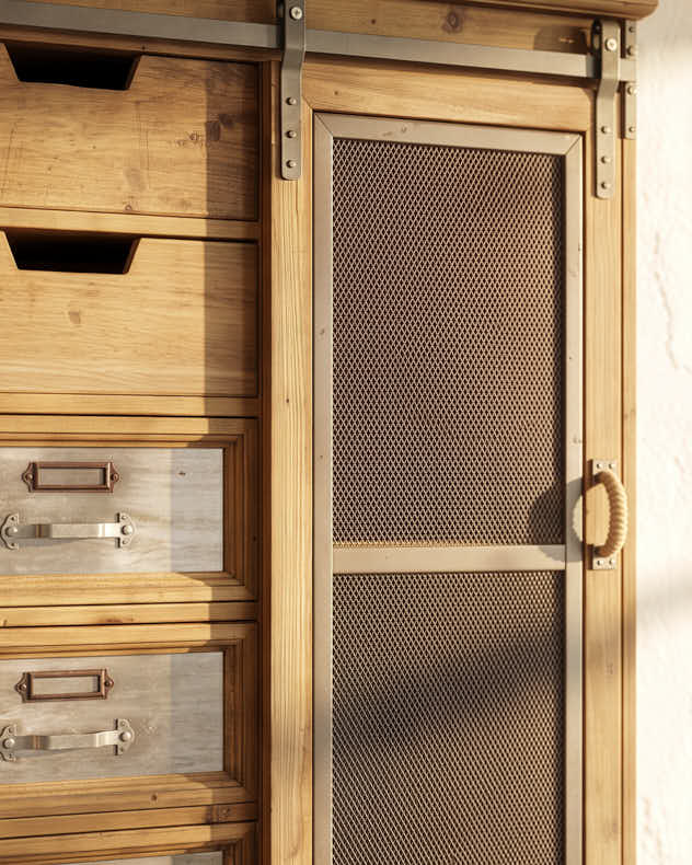 Wooden Wall Unit with Sliding Door