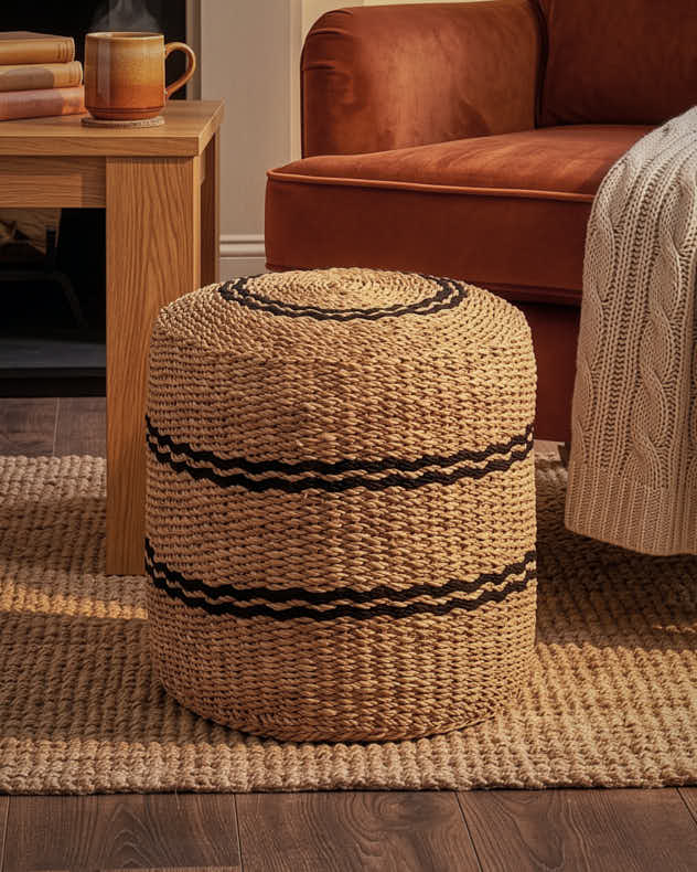 Seagrass Black Stripe Pouffe