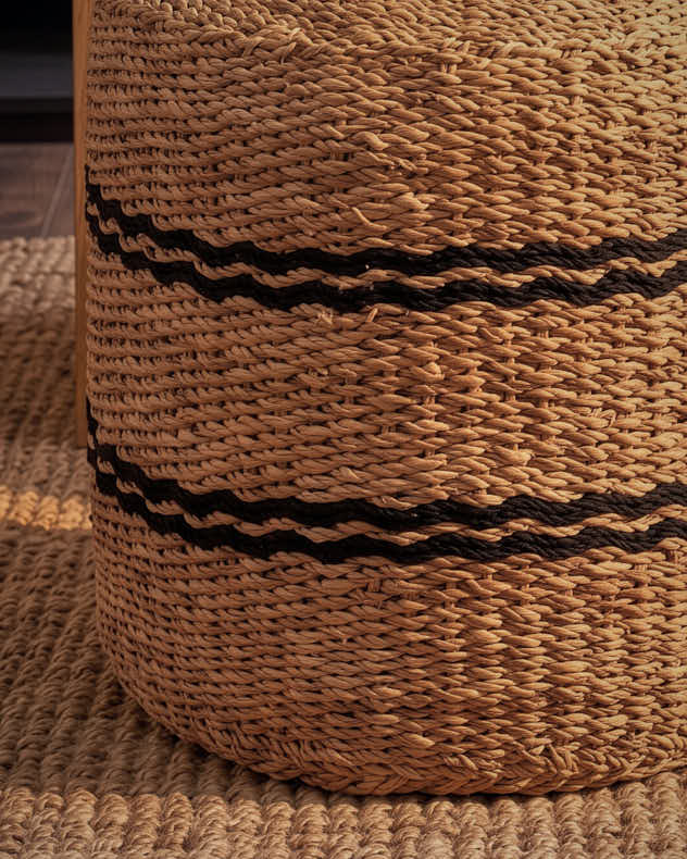 Seagrass Black Stripe Pouffe