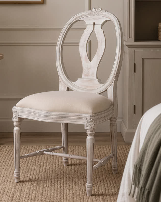 Vintage White Wash Upholstered Dining Chairs