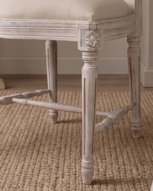 Vintage White Wash Upholstered Dining Chairs