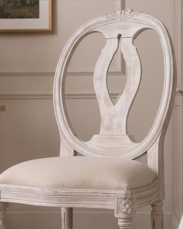 Vintage White Wash Upholstered Dining Chairs