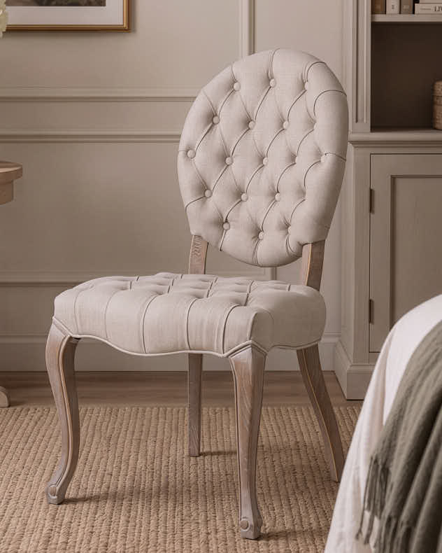 Linen Quilted Button Dining Chair
