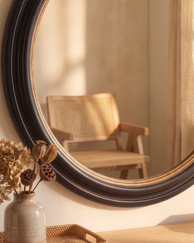 Black and Gold Circle Wall Mirror 87cm