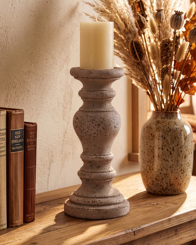 Antiqued Pillar Candle Holder