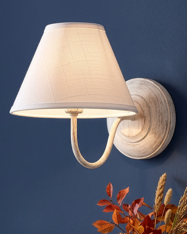 White Washed Wall Light with Linen Shade
