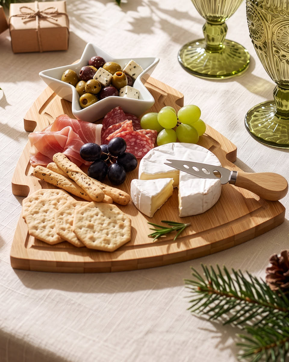 Christmas Tree Serving Platter with Dish &amp; Knife