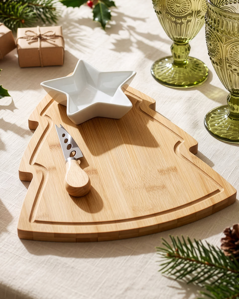 Christmas Tree Serving Platter with Dish &amp; Knife