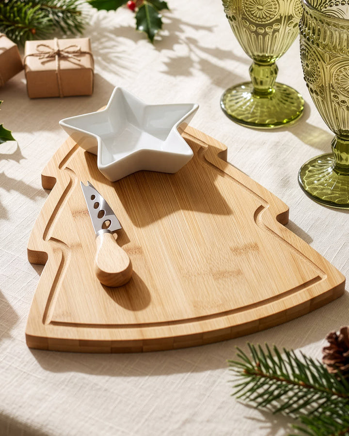 Christmas Tree Serving Platter with Dish &amp; Knife
