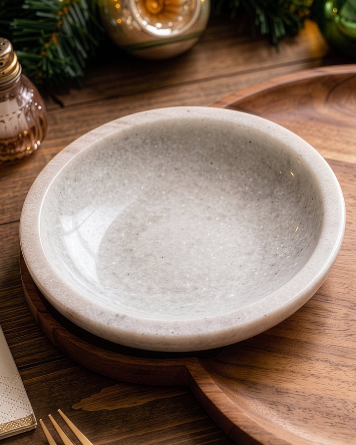 Wooden Serving Platter with Marble Dish