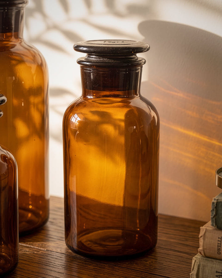 Set of 3 Brown Glass Apothecary Jars