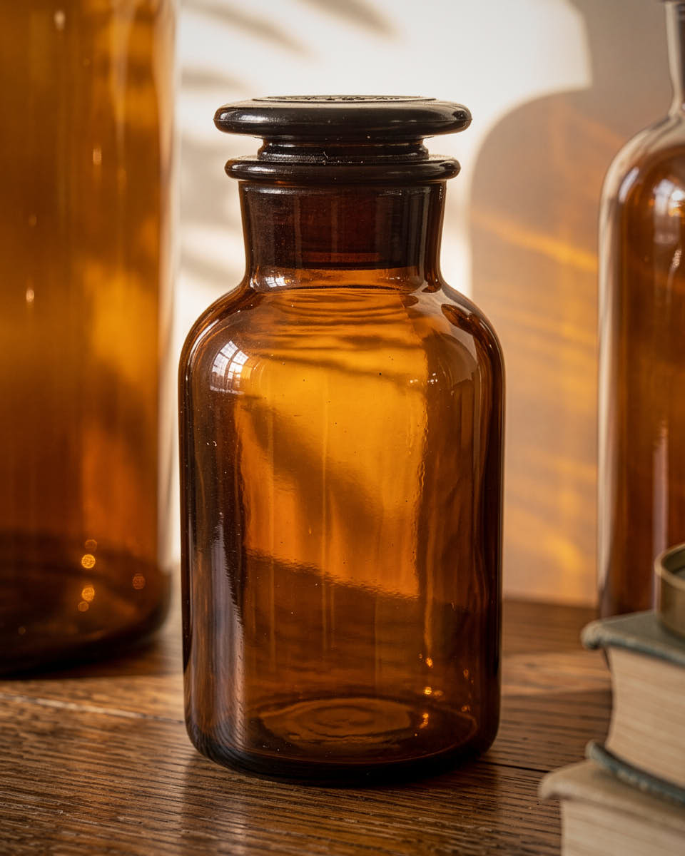 Set of 3 Brown Glass Apothecary Jars