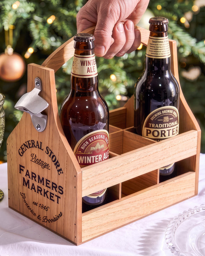 Six Compartment Bottle Caddy with Opener